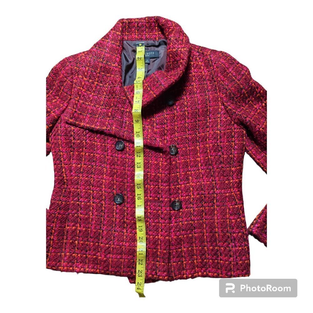Talbots Tweed Double-Breasted Wool Blend Women's Coat Size 4P Color Red Black - Picture 4 of 8